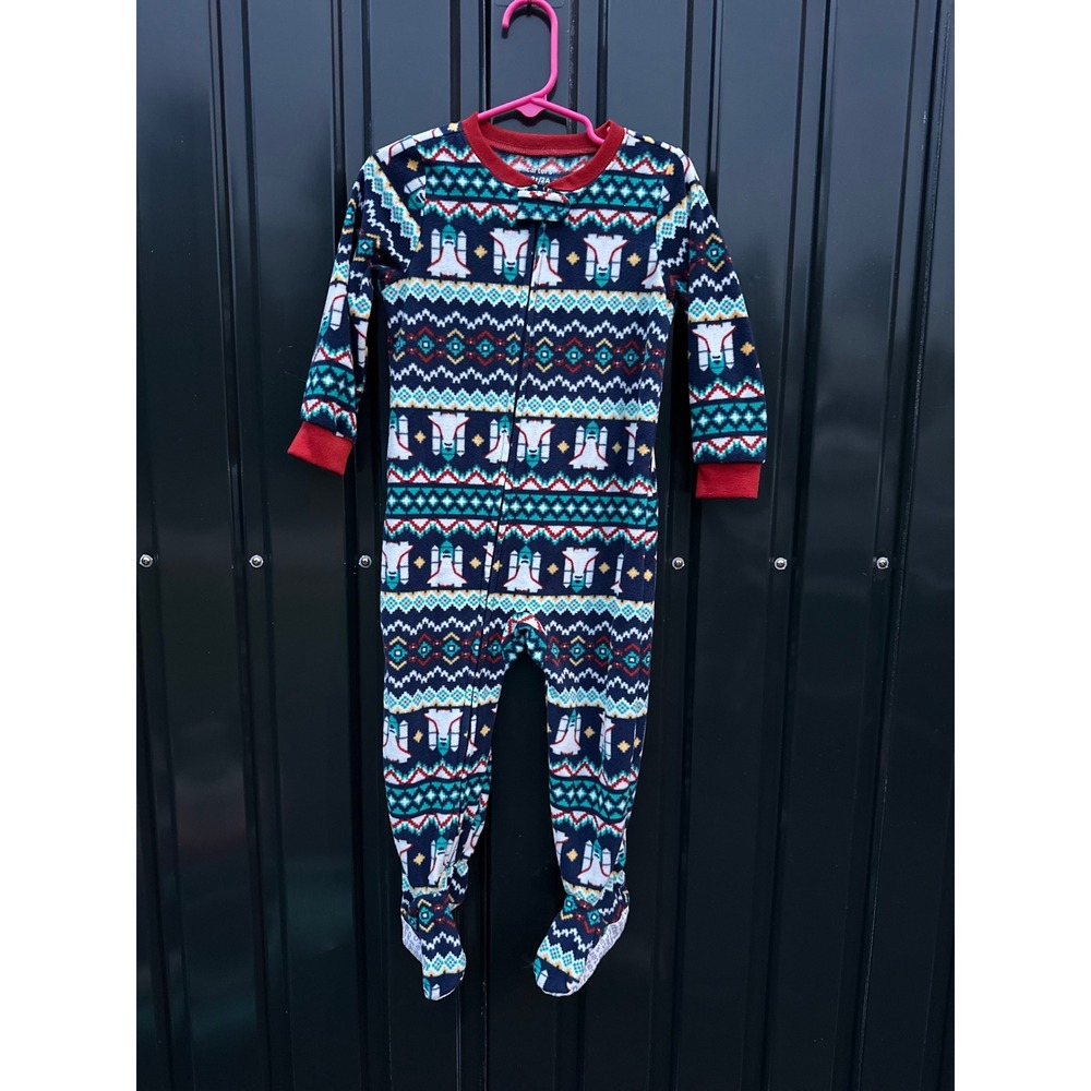 Carters Toddler Boys Space Shuttle Fair Isle Fleece Footed Pajamas Navy Red 2T